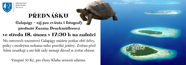 Plakátek s textem suchozemskou želvou a pohledem na ostrovy z letadla